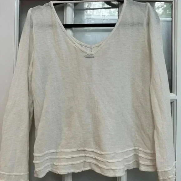 Billabong Cream Long Sleeve Cotton Coastal Beach Bohemian Vibes Blouse Size S - Picture 2 of 6